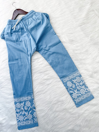 Kubra Dyed Cotton Chikankari Kurti & Lycra Pant Set, Pockets Both Side of the Pant