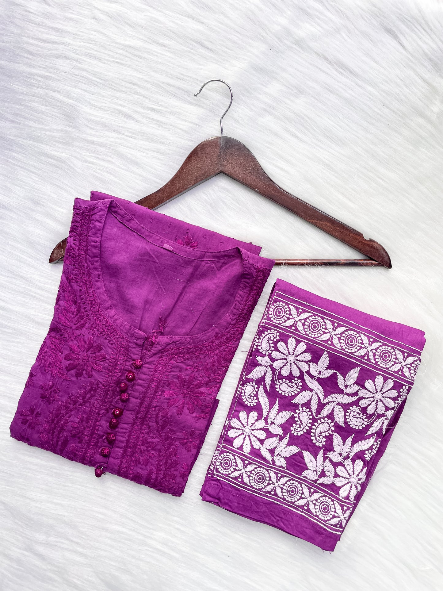 Kubra Dyed Cotton Chikankari Kurti & Lycra Pant Set, Pockets Both Side of the Pant