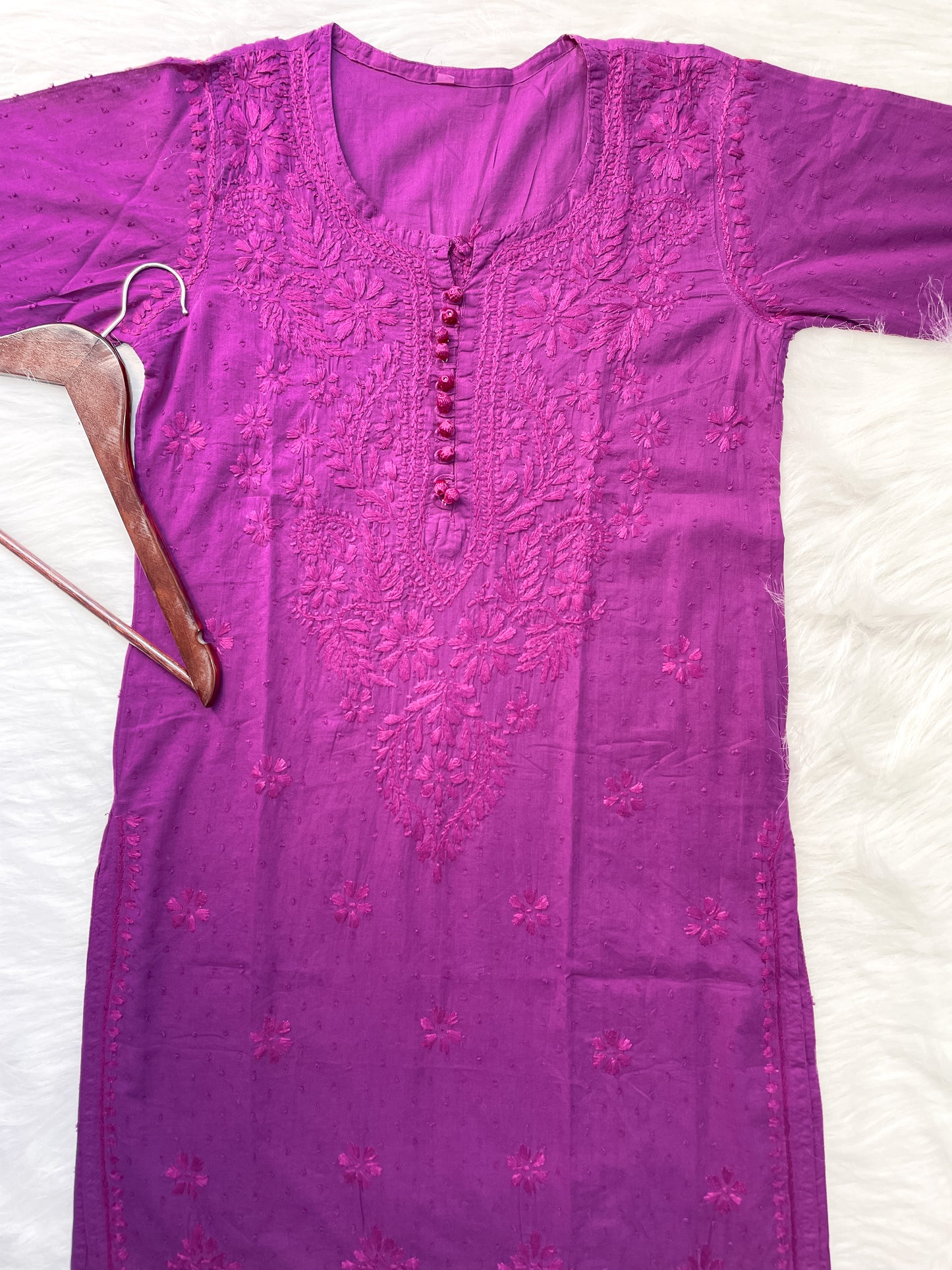 Kubra Dyed Cotton Chikankari Kurti & Lycra Pant Set, Pockets Both Side of the Pant