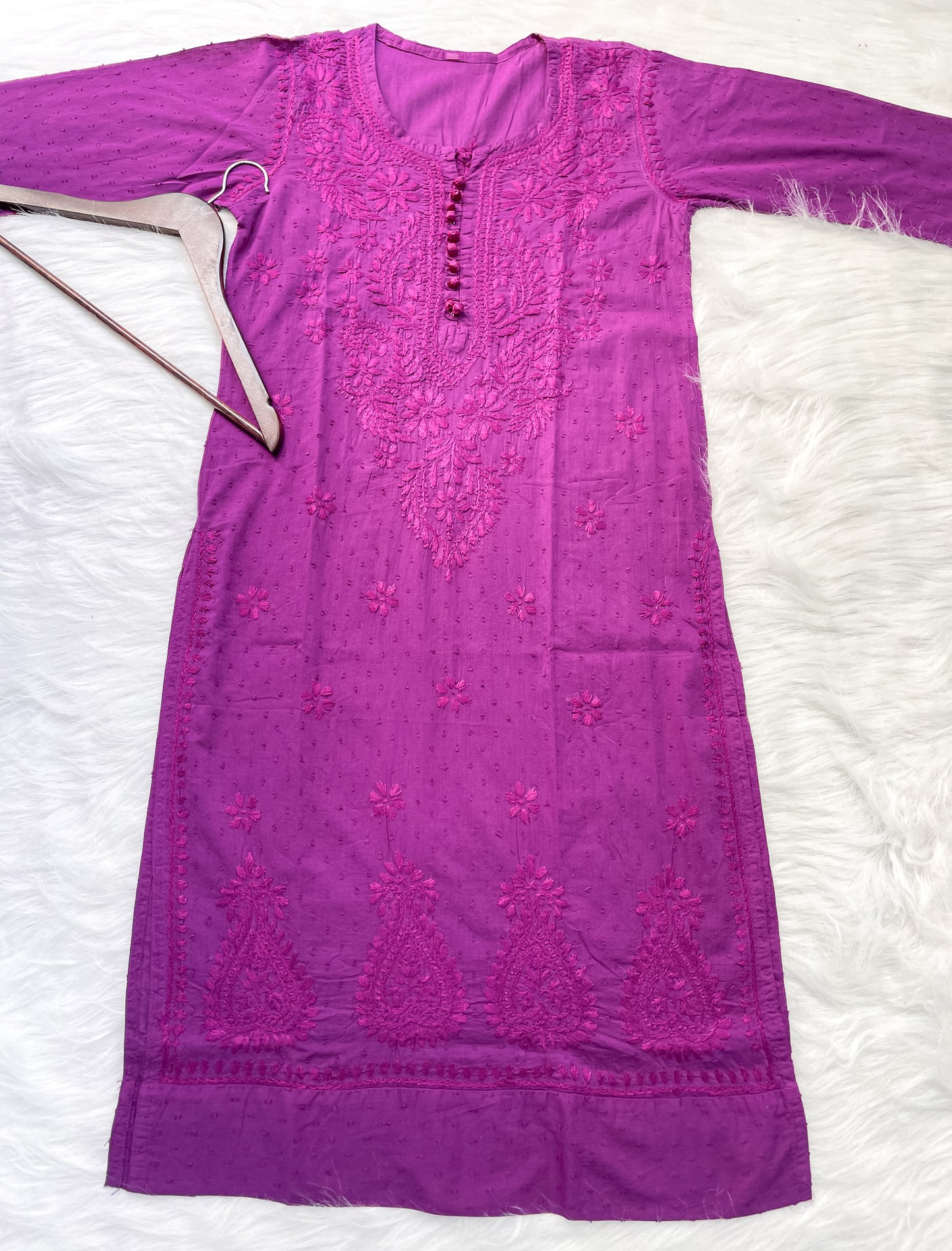Kubra Dyed Cotton Chikankari Kurti & Lycra Pant Set, Pockets Both Side of the Pant