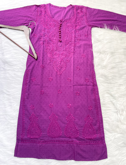 Kubra Dyed Cotton Chikankari Kurti & Lycra Pant Set, Pockets Both Side of the Pant
