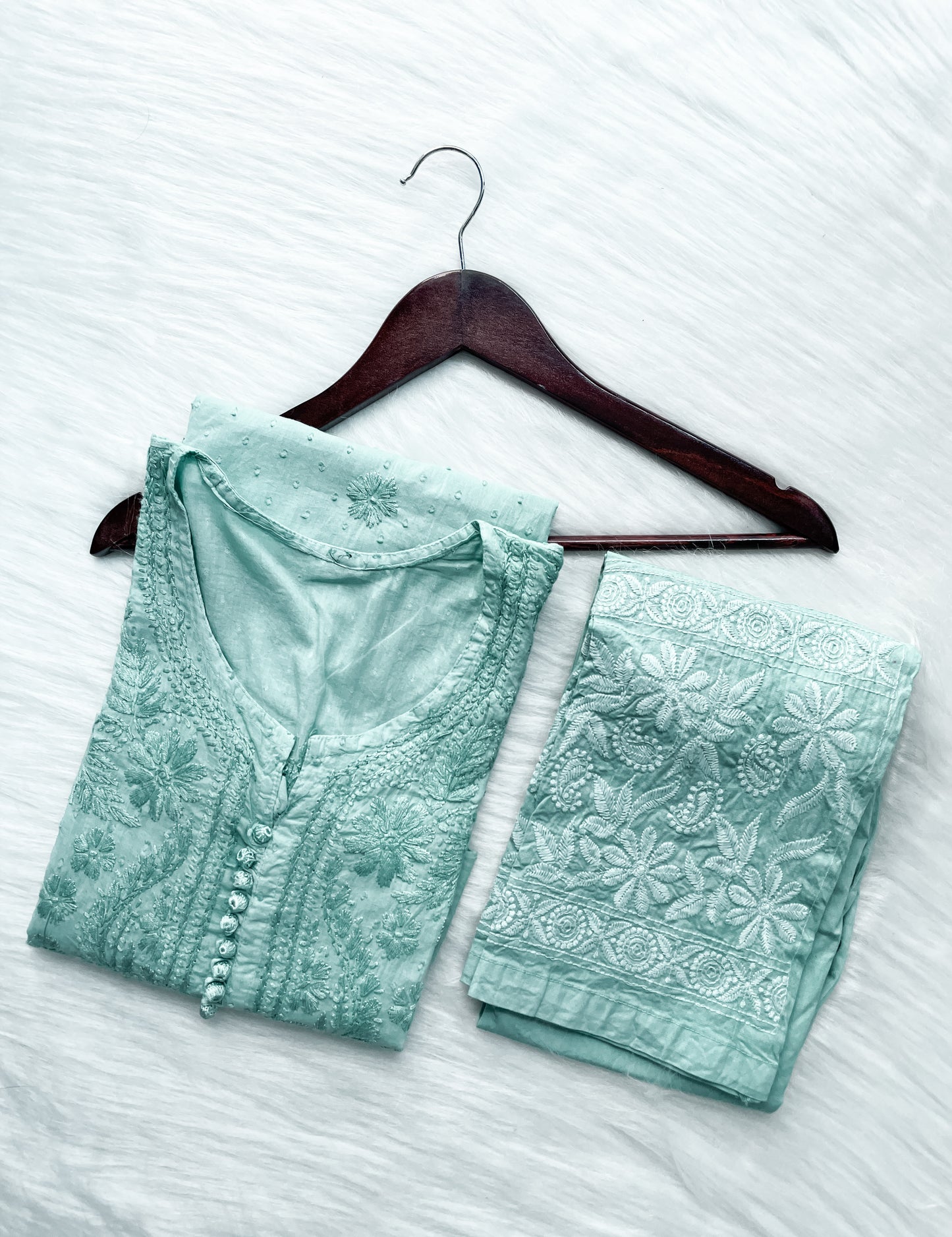 Kubra Dyed Cotton Chikankari Kurti & Lycra Pant Set, Pockets Both Side of the Pant