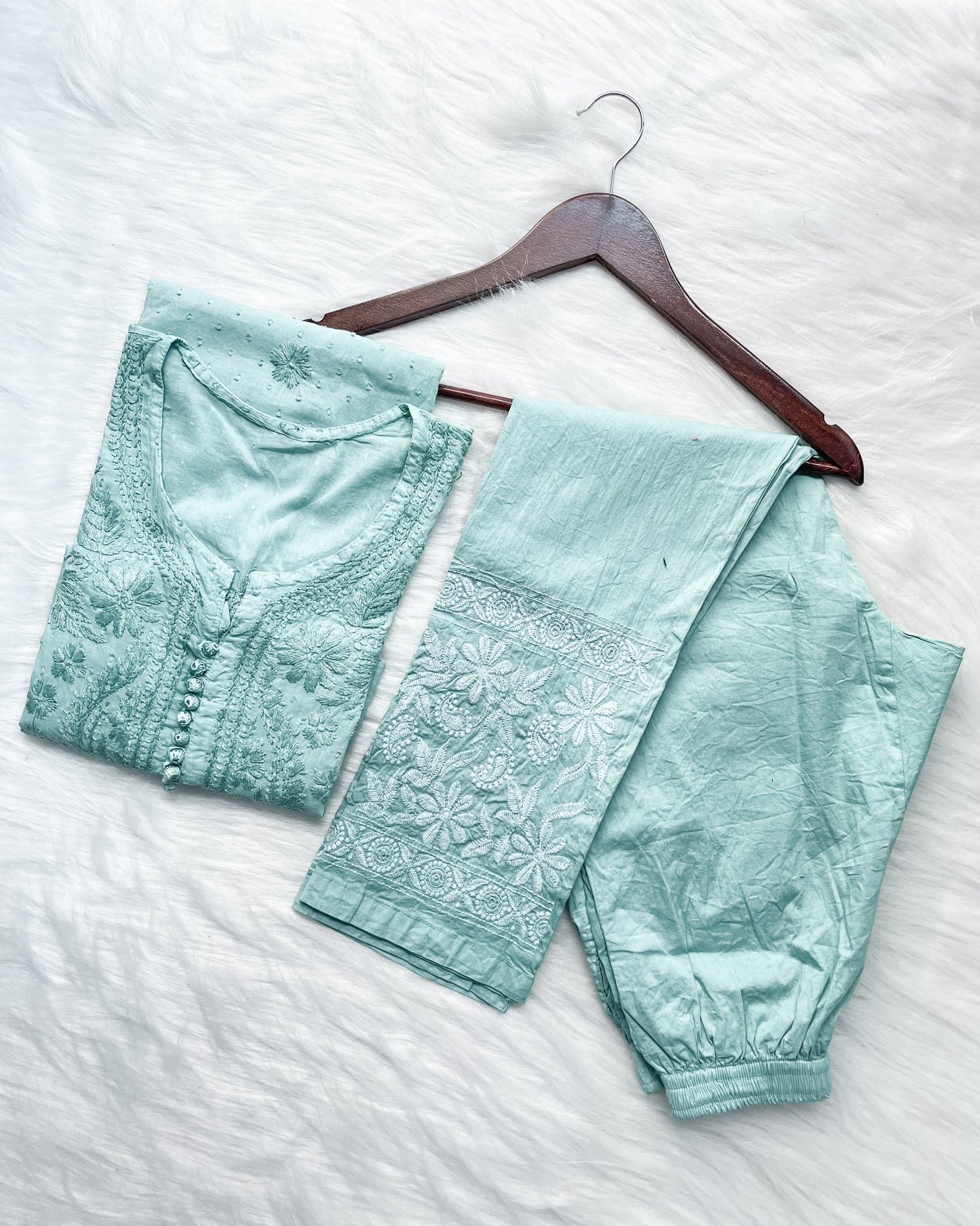 Kubra Dyed Cotton Chikankari Kurti & Lycra Pant Set, Pockets Both Side of the Pant