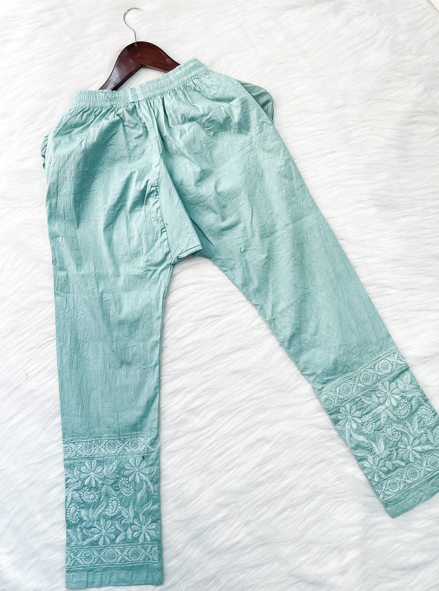 Kubra Dyed Cotton Chikankari Kurti & Lycra Pant Set, Pockets Both Side of the Pant