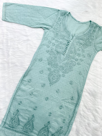 Kubra Dyed Cotton Chikankari Kurti & Lycra Pant Set, Pockets Both Side of the Pant