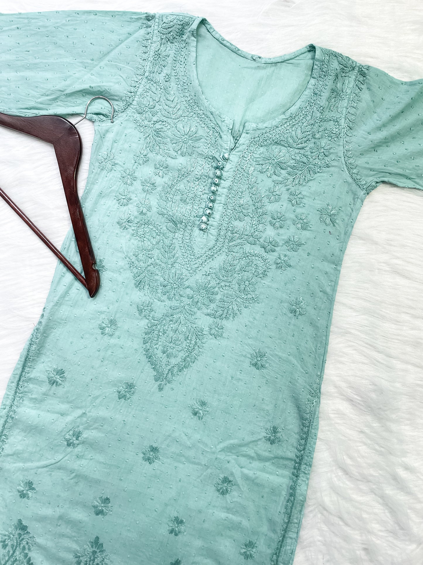 Kubra Dyed Cotton Chikankari Kurti & Lycra Pant Set, Pockets Both Side of the Pant