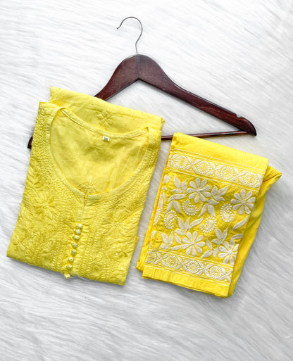 Kubra Dyed Cotton Chikankari Kurti & Lycra Pant Set, Pockets Both Side of the Pant