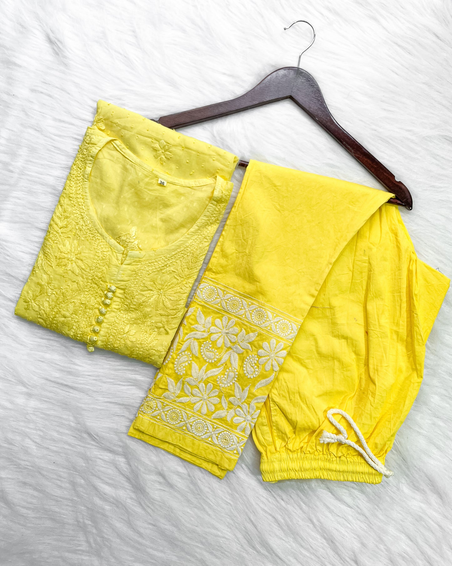 Kubra Dyed Cotton Chikankari Kurti & Lycra Pant Set, Pockets Both Side of the Pant