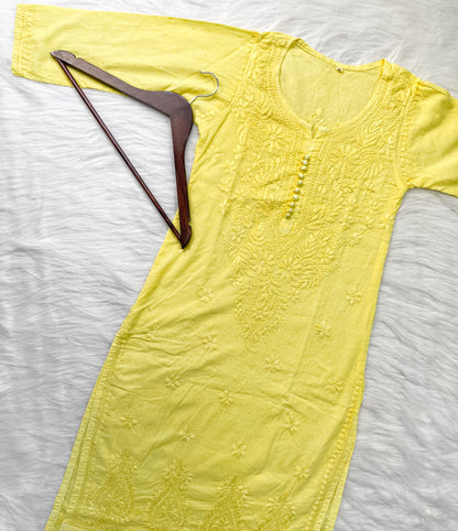Kubra Dyed Cotton Chikankari Kurti & Lycra Pant Set, Pockets Both Side of the Pant