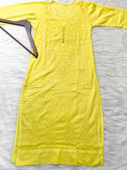 Kubra Dyed Cotton Chikankari Kurti & Lycra Pant Set, Pockets Both Side of the Pant
