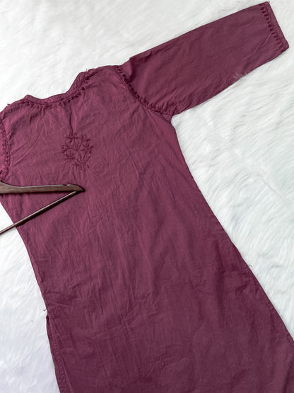 Shireen Dyed Premium Cotton Chikankari Kurti with Hand Embroidery | Long Length Comfort Fit