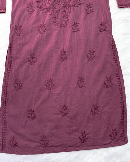 Shireen Dyed Premium Cotton Chikankari Kurti with Hand Embroidery | Long Length Comfort Fit