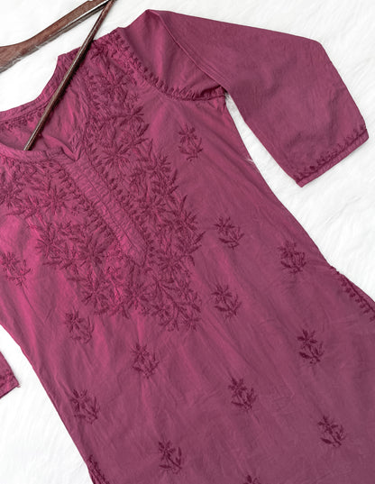 Shireen Dyed Premium Cotton Chikankari Kurti with Hand Embroidery | Long Length Comfort Fit
