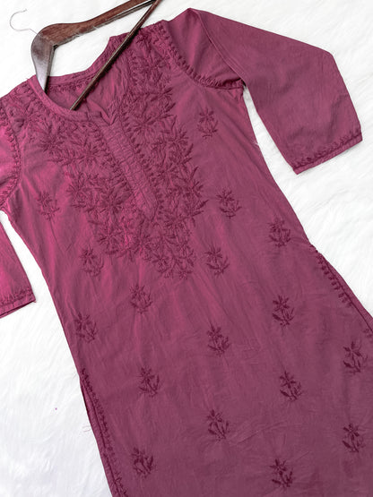 Shireen Dyed Premium Cotton Chikankari Kurti with Hand Embroidery | Long Length Comfort Fit