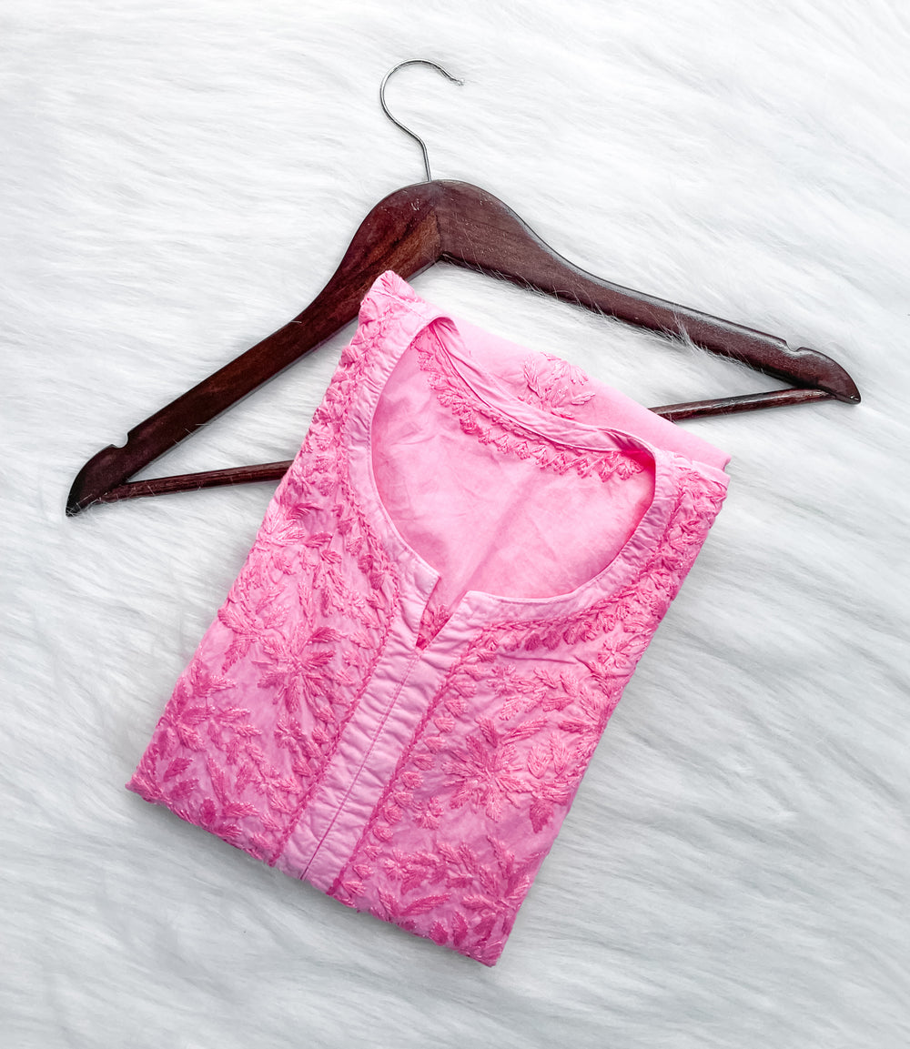 Women's Dyed Premium Cotton Chikankari Kurti with Hand Embroidery | Long Length Comfort Fit