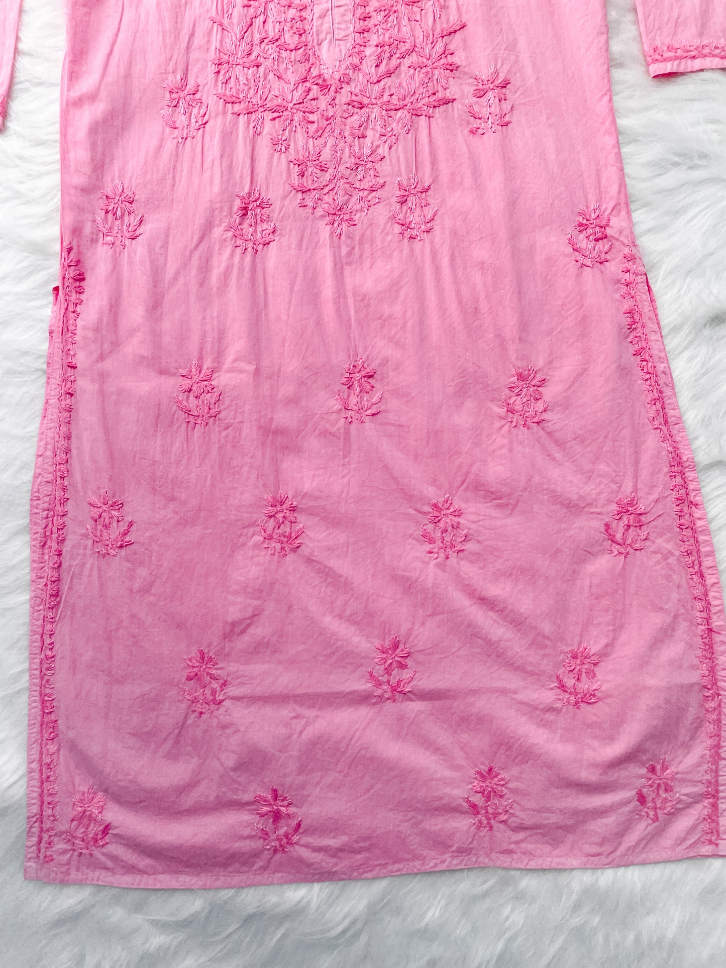 Shireen Dyed Premium Cotton Chikankari Kurti with Hand Embroidery | Long Length Comfort Fit