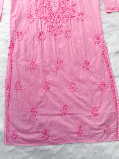 Shireen Dyed Premium Cotton Chikankari Kurti with Hand Embroidery | Long Length Comfort Fit