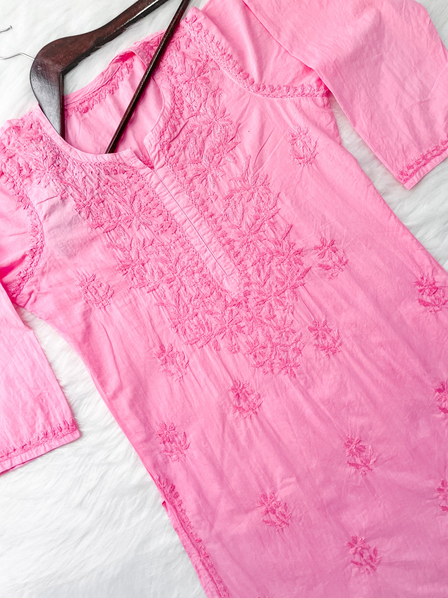 Shireen Dyed Premium Cotton Chikankari Kurti with Hand Embroidery | Long Length Comfort Fit