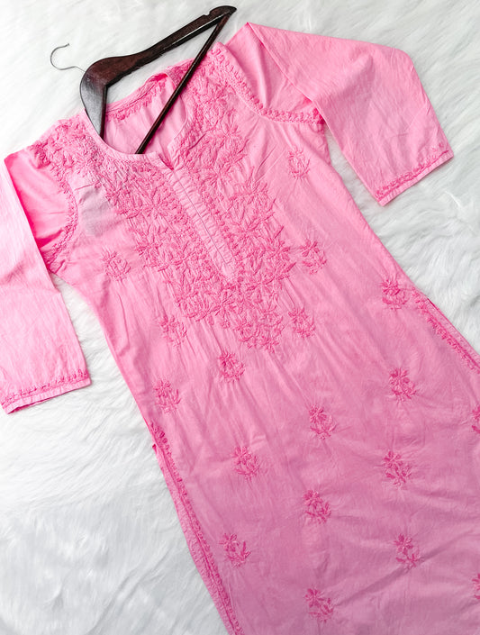 Women's Dyed Premium Cotton Chikankari Kurti with Hand Embroidery | Long Length Comfort Fit