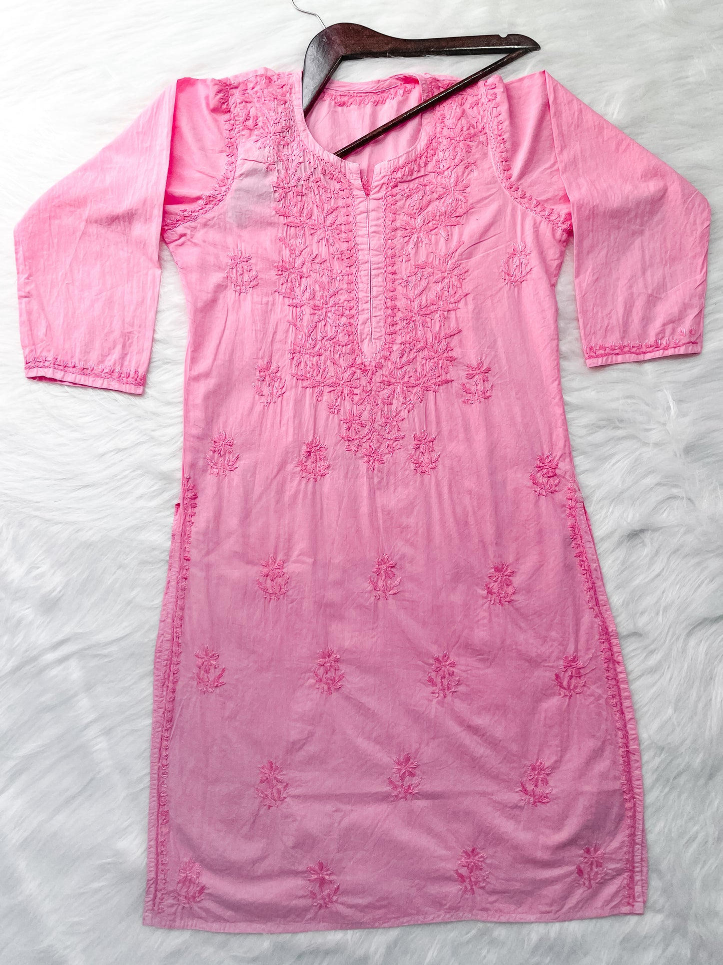 Shireen Dyed Premium Cotton Chikankari Kurti with Hand Embroidery | Long Length Comfort Fit