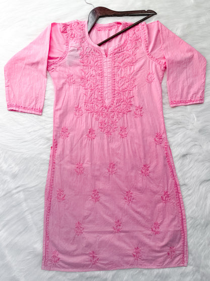 Shireen Dyed Premium Cotton Chikankari Kurti with Hand Embroidery | Long Length Comfort Fit