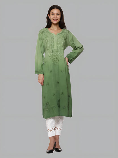 Nargis Premium Rayon Ombre/Shaded Dyed Long Chikankari Kurti – Perfect for Every Occasion