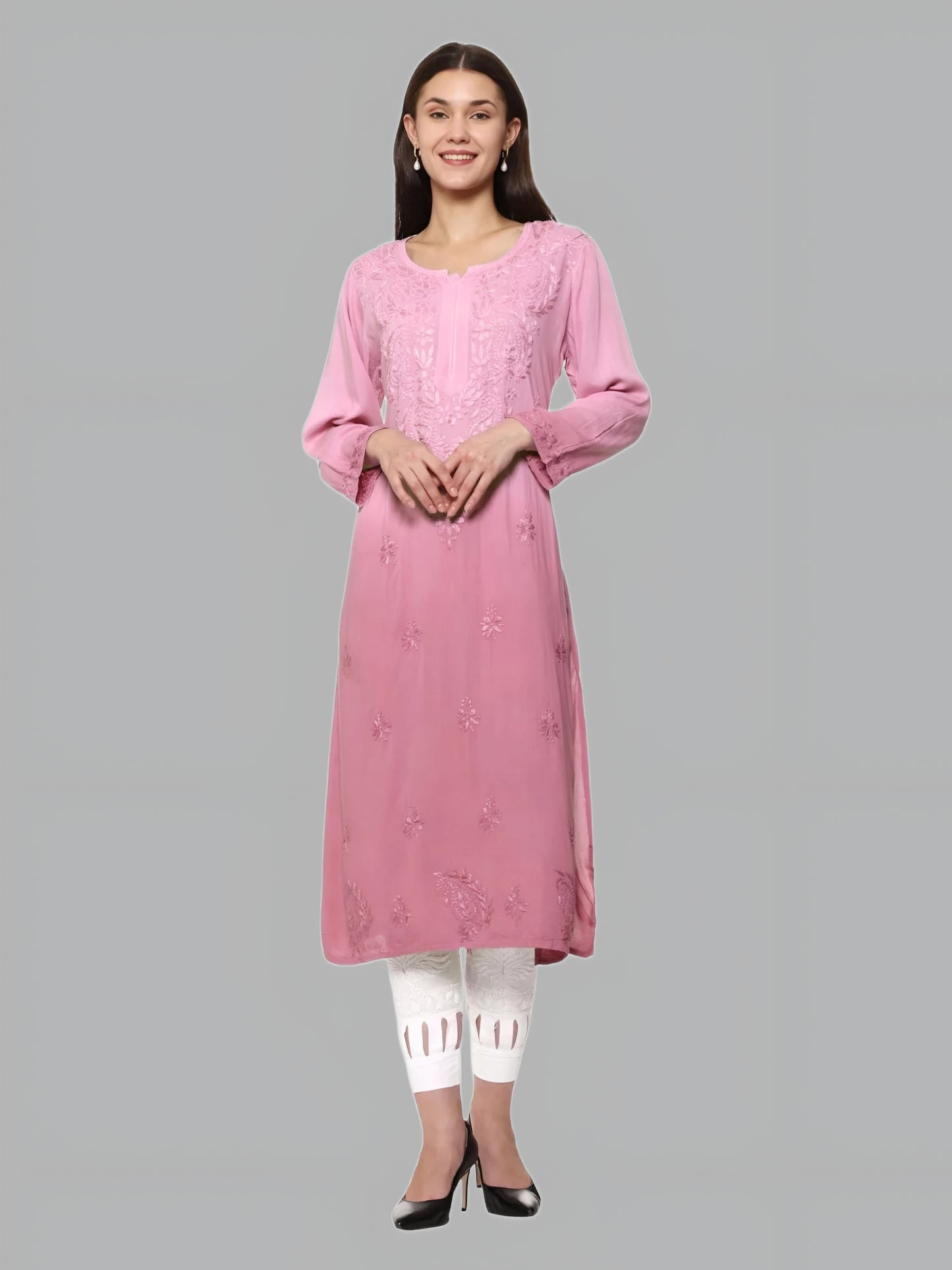 Nargis Premium Rayon Ombre/Shaded Dyed Long Chikankari Kurti – Perfect for Every Occasion