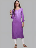Purple Nargis Rayon Ombre/Shaded Dyed Long Chikankari Kurti malabis.in