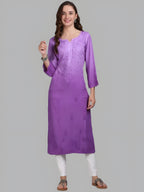Purple Nargis Rayon Ombre/Shaded Dyed Long Chikankari Kurti malabis.in