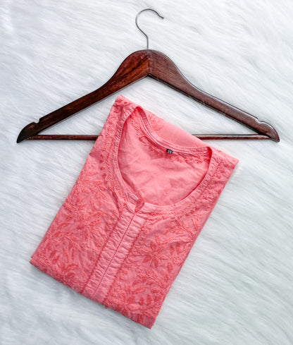 Shireen Dyed Premium Cotton Chikankari Kurti with Hand Embroidery | Long Length Comfort Fit