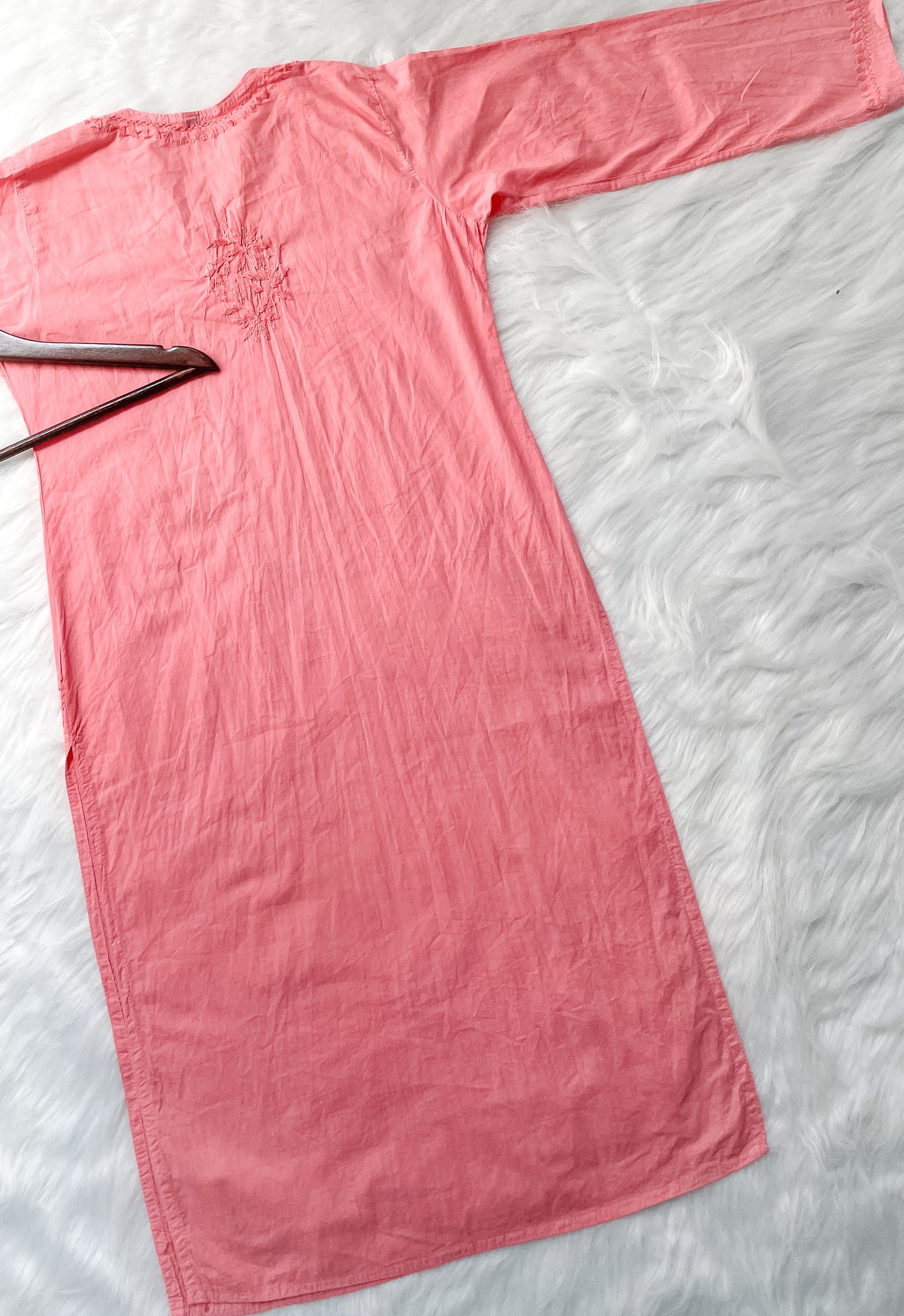 Shireen Dyed Premium Cotton Chikankari Kurti with Hand Embroidery | Long Length Comfort Fit