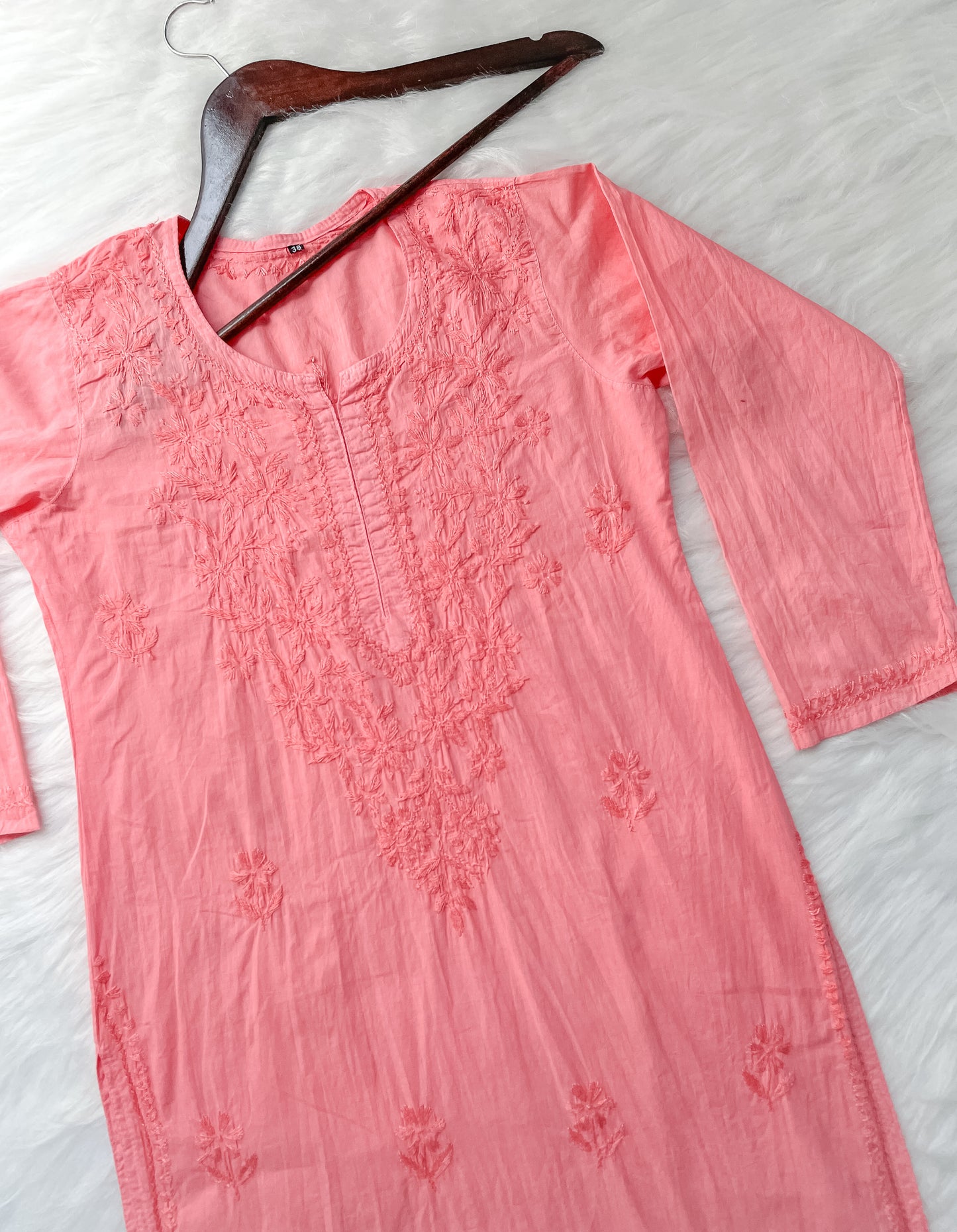 Shireen Dyed Premium Cotton Chikankari Kurti with Hand Embroidery | Long Length Comfort Fit