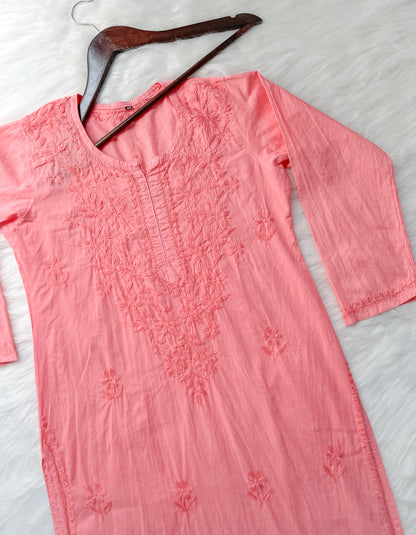 Shireen Dyed Premium Cotton Chikankari Kurti with Hand Embroidery | Long Length Comfort Fit