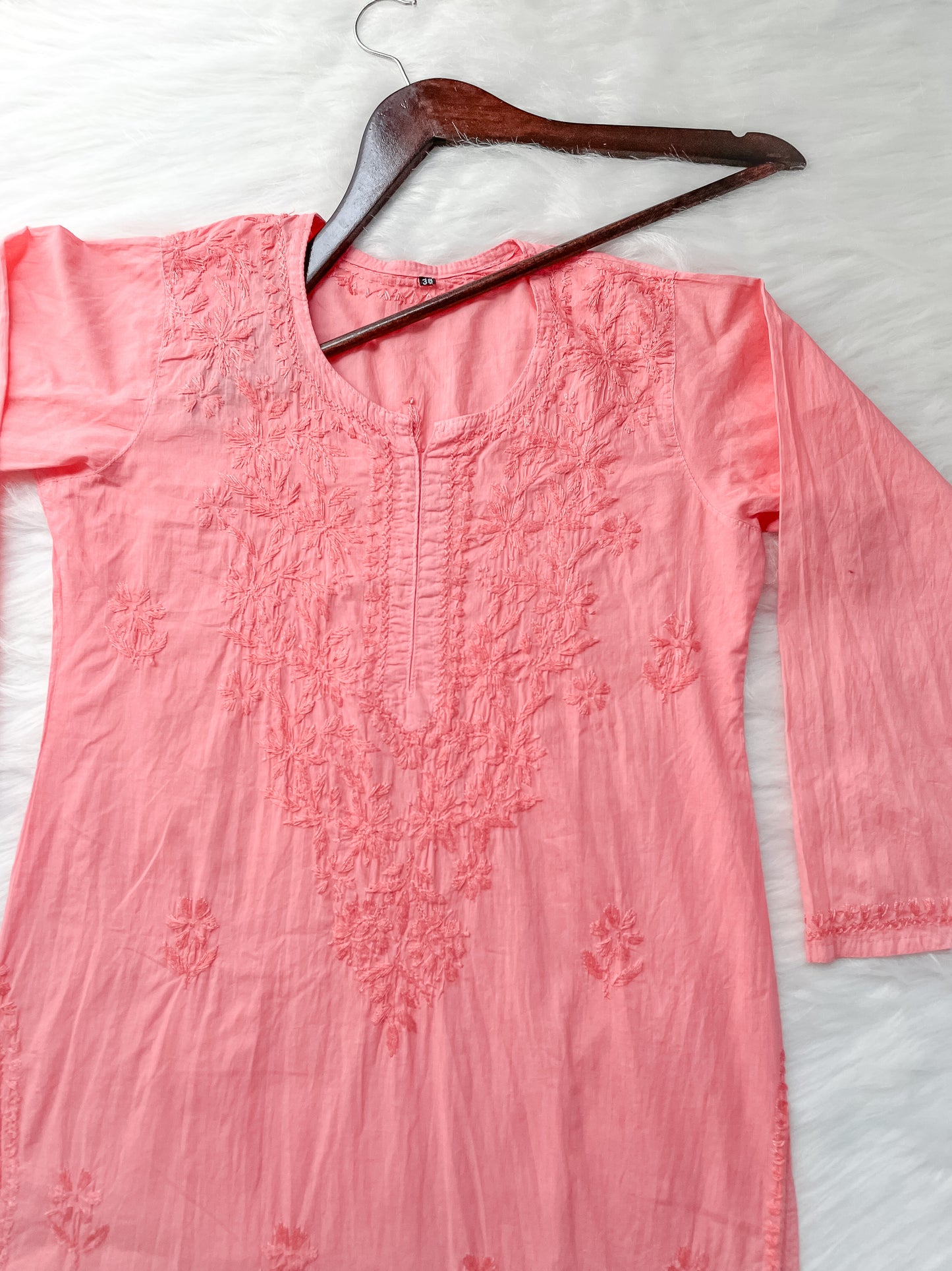 Shireen Dyed Premium Cotton Chikankari Kurti with Hand Embroidery | Long Length Comfort Fit