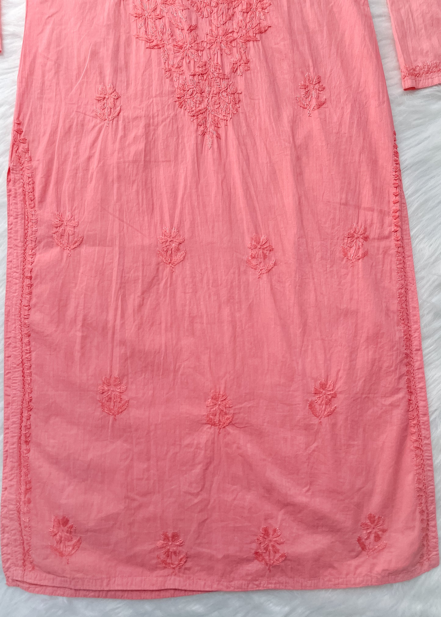 Shireen Dyed Premium Cotton Chikankari Kurti with Hand Embroidery | Long Length Comfort Fit