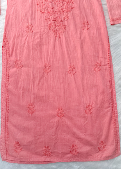 Shireen Dyed Premium Cotton Chikankari Kurti with Hand Embroidery | Long Length Comfort Fit