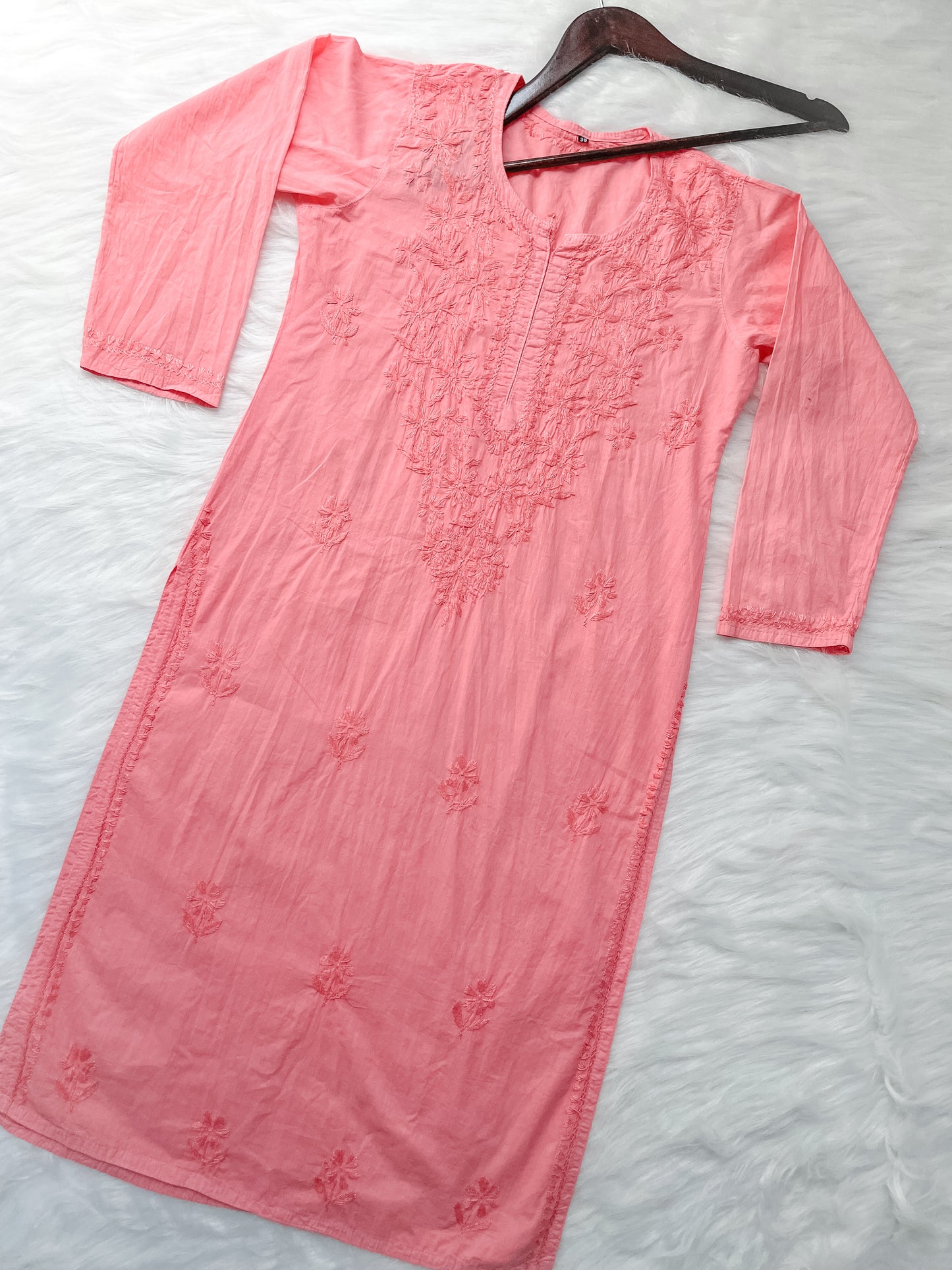 Shireen Dyed Premium Cotton Chikankari Kurti with Hand Embroidery | Long Length Comfort Fit