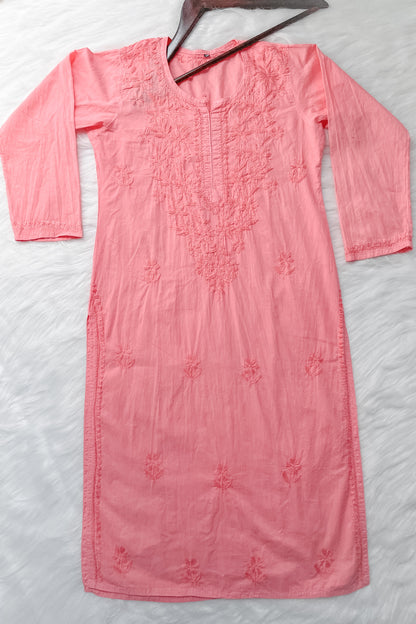 Shireen Dyed Premium Cotton Chikankari Kurti with Hand Embroidery | Long Length Comfort Fit