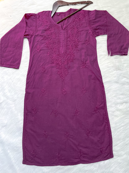 Shireen Dyed Premium Cotton Chikankari Kurti with Hand Embroidery | Long Length Comfort Fit