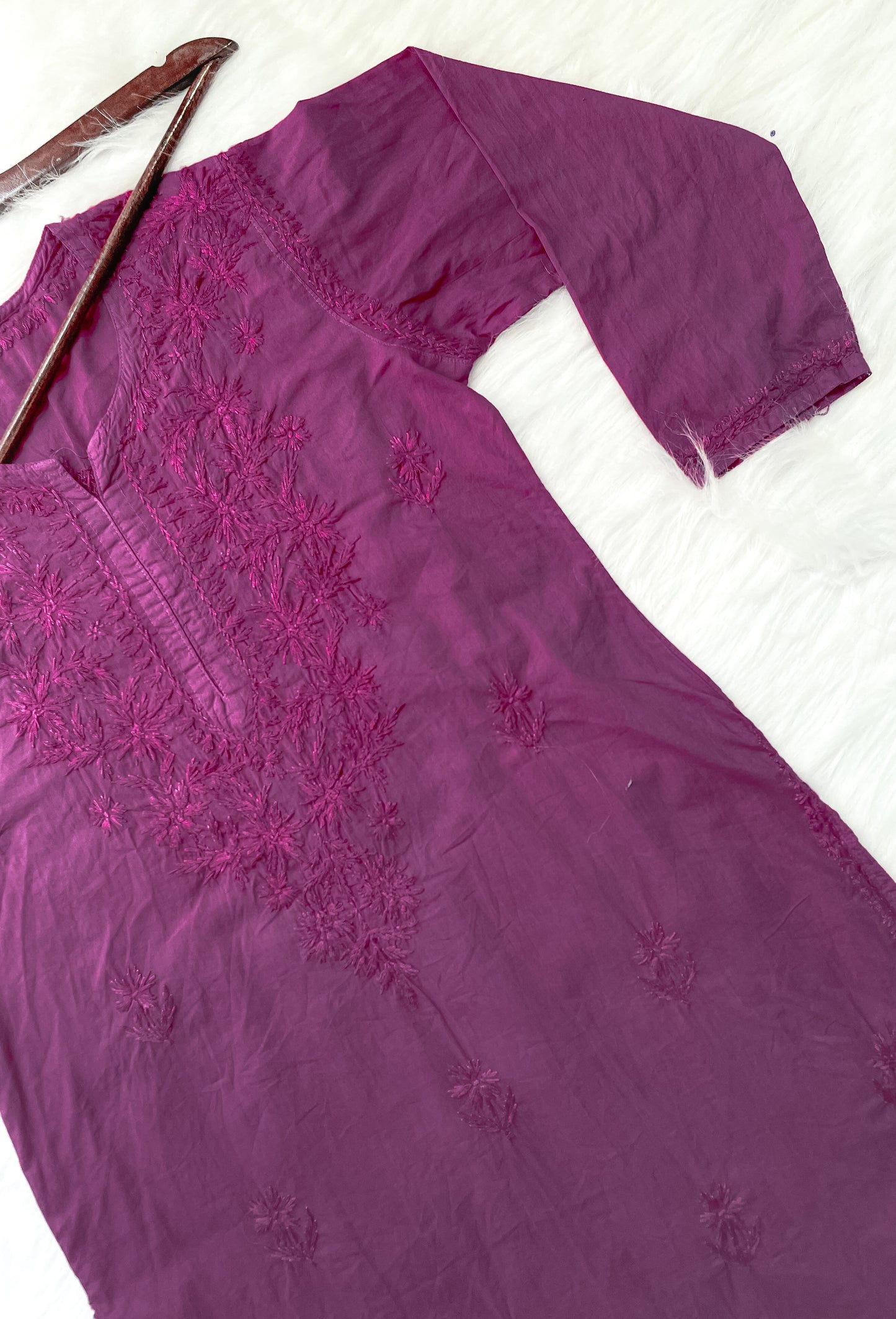 Shireen Dyed Premium Cotton Chikankari Kurti with Hand Embroidery | Long Length Comfort Fit