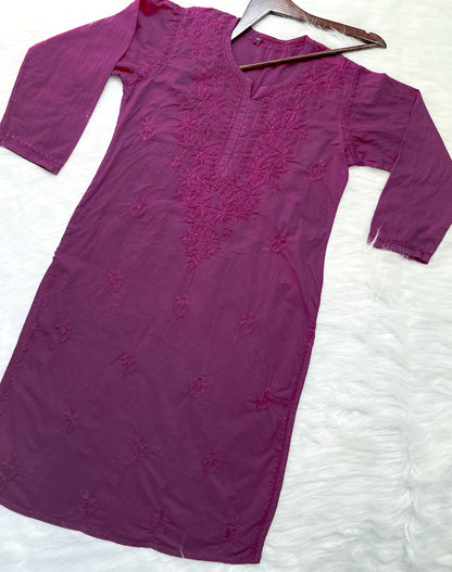 Shireen Dyed Premium Cotton Chikankari Kurti with Hand Embroidery | Long Length Comfort Fit