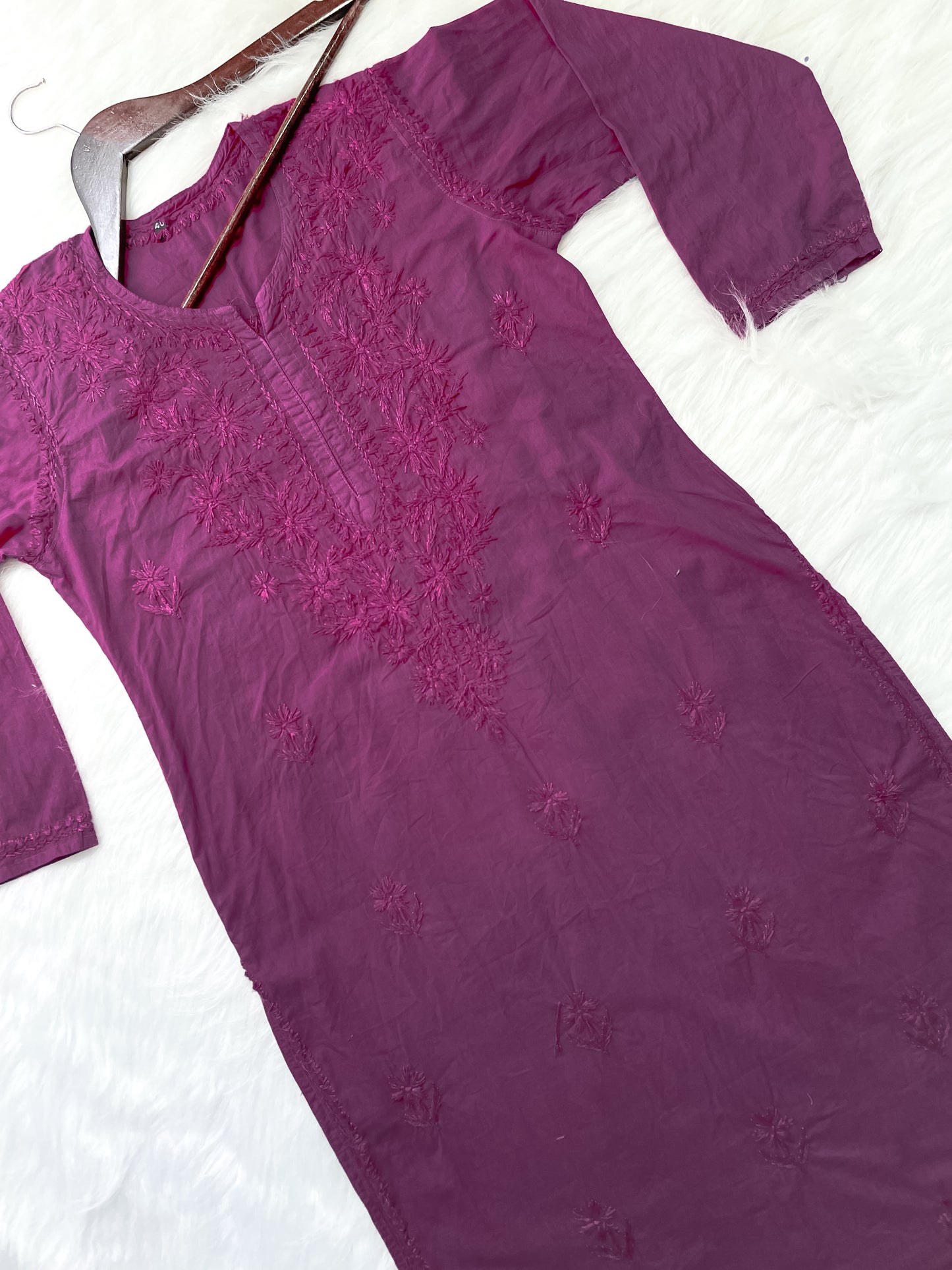 Shireen Dyed Premium Cotton Chikankari Kurti with Hand Embroidery | Long Length Comfort Fit