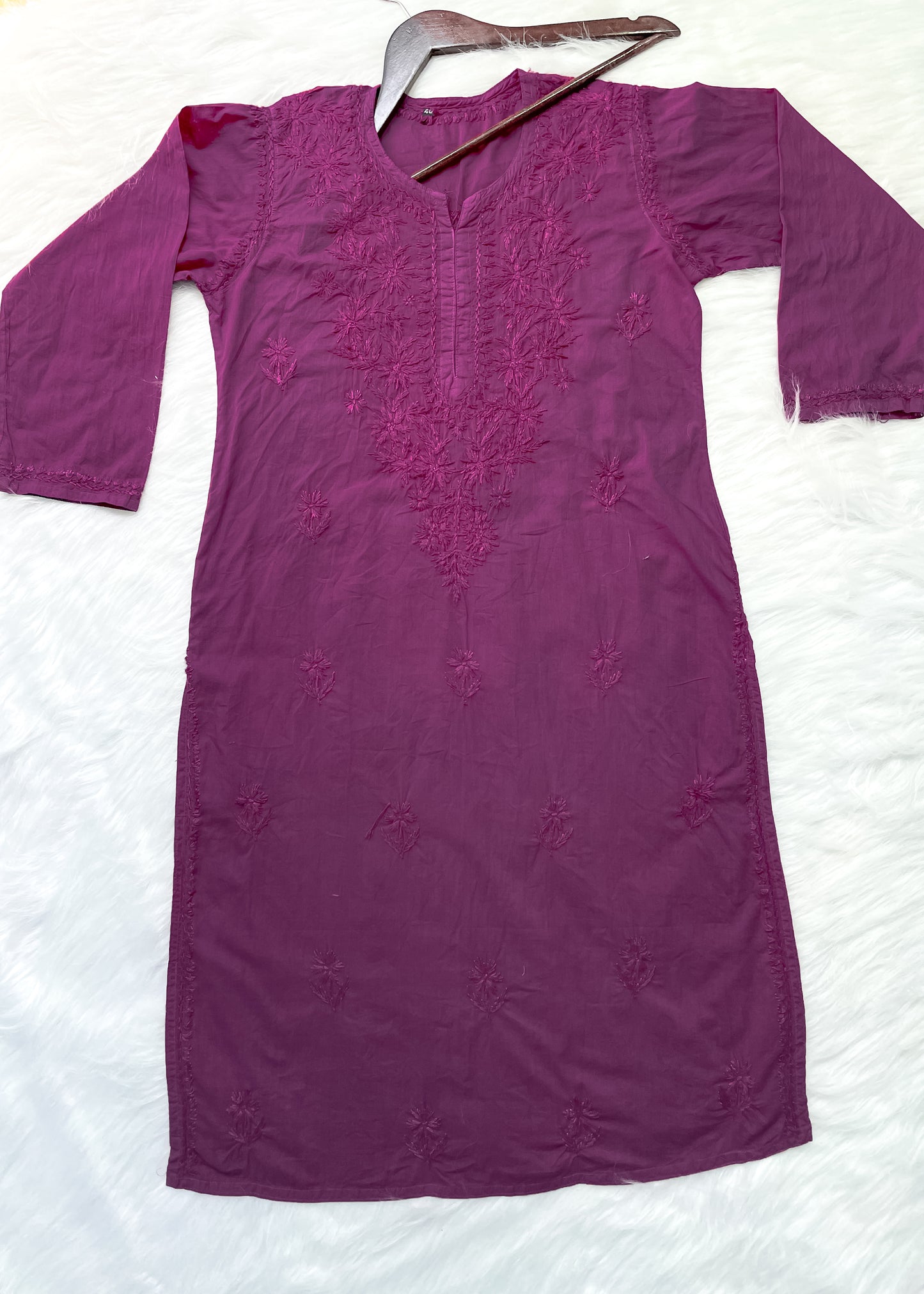 Shireen Dyed Premium Cotton Chikankari Kurti with Hand Embroidery | Long Length Comfort Fit