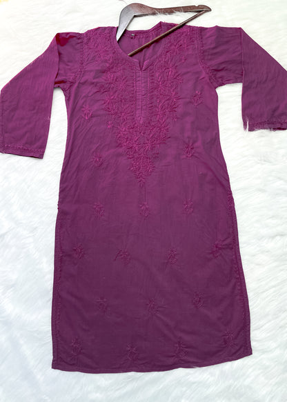 Shireen Dyed Premium Cotton Chikankari Kurti with Hand Embroidery | Long Length Comfort Fit