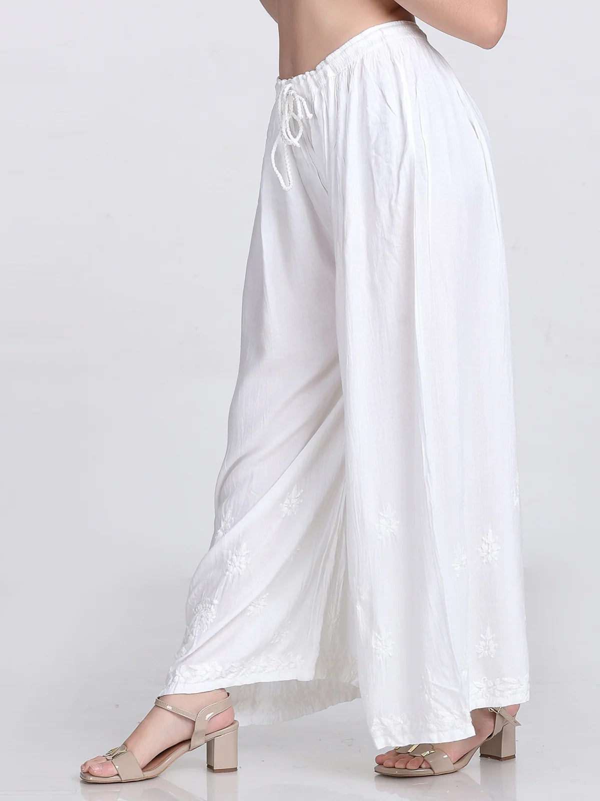 White Falak Chikankari Rayon Palazzo