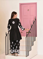 Black Afsana Chikankari Short Gown & Palazzo Set