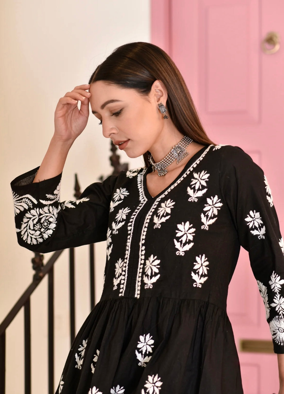 Afsana Chikankari Pure Soft Cotton Co-Ord Set – Short Gown & Palazzo Set
