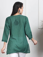Bottle Green Nuzhat Dyed Short Cotton Top/Kurti