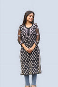 Black Hadia Chikankari Mirror Work Kurti with Inner