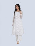 White Halima White Georgette Kurti with Inner